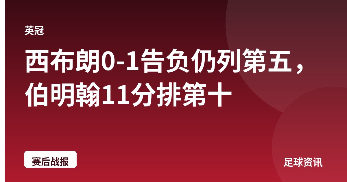 西布朗0-1告负仍列第五，伯明翰11分排第十